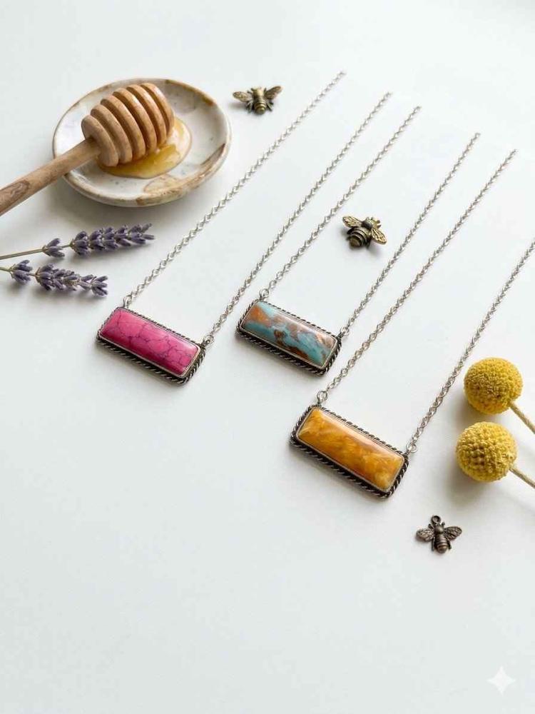 Boho Rectangle Stone Bar Necklace