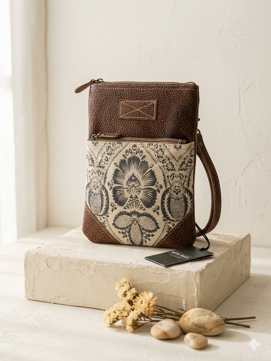 Myra Soul Searcher Upcycled Canvas & Leather Small Crossbody Bag
